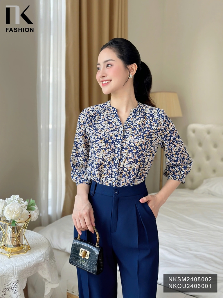 Sơ mi hoa tay lỡ cổ tàu màu sắc mới, kiểu cách, dễ mặc NKSM2408002