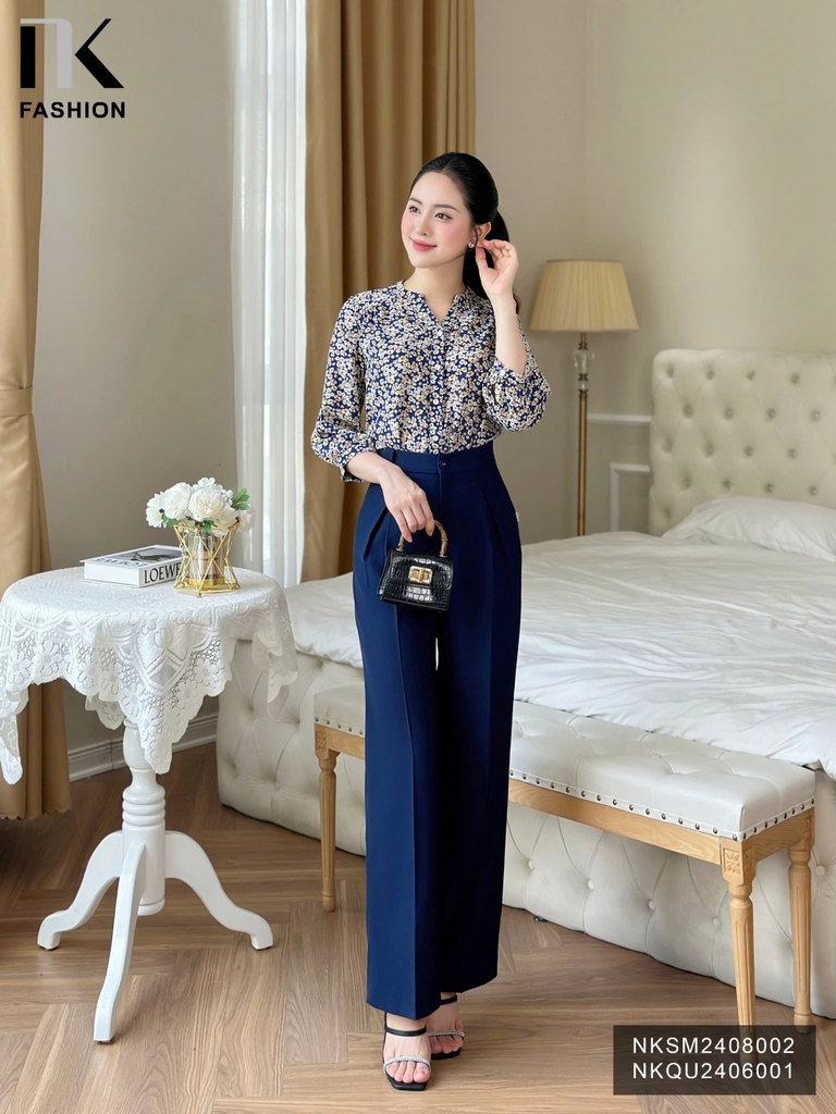 Sơ mi hoa tay lỡ cổ tàu màu sắc mới, kiểu cách, dễ mặc NKSM2408002