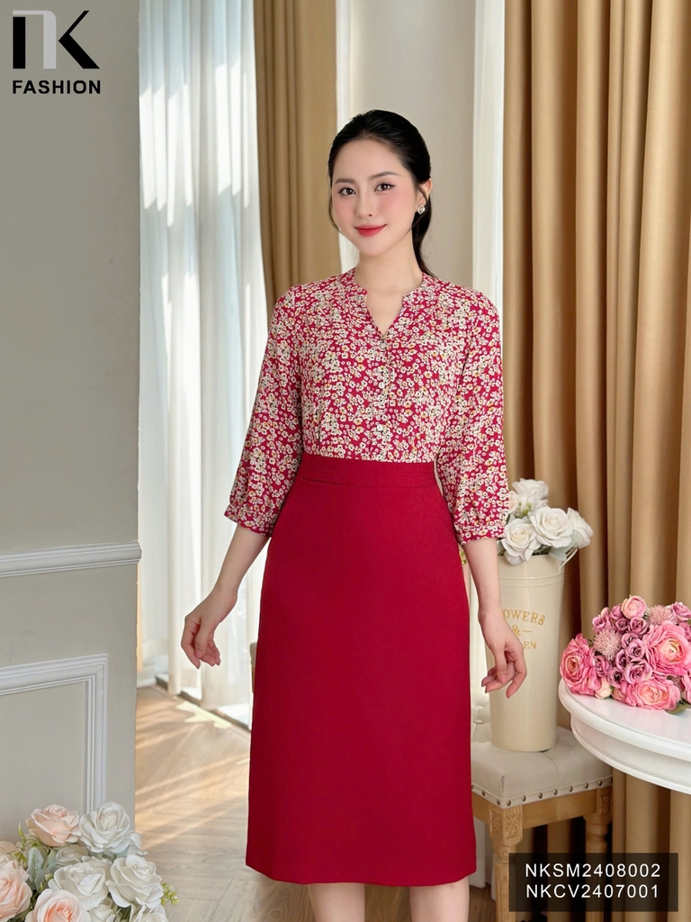 Sơ mi hoa tay lỡ cổ tàu màu sắc mới, kiểu cách, dễ mặc NKSM2408002