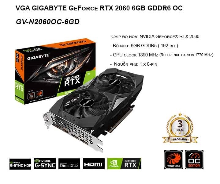 VGA Gigabyte GeForce RTX 2060 OC 6G (GV-N2060OC-6GD)