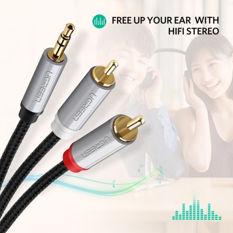 Cáp Audio 3.5mm sang 2 đầu RCA cao cấp dài 5M Ugreen 40845