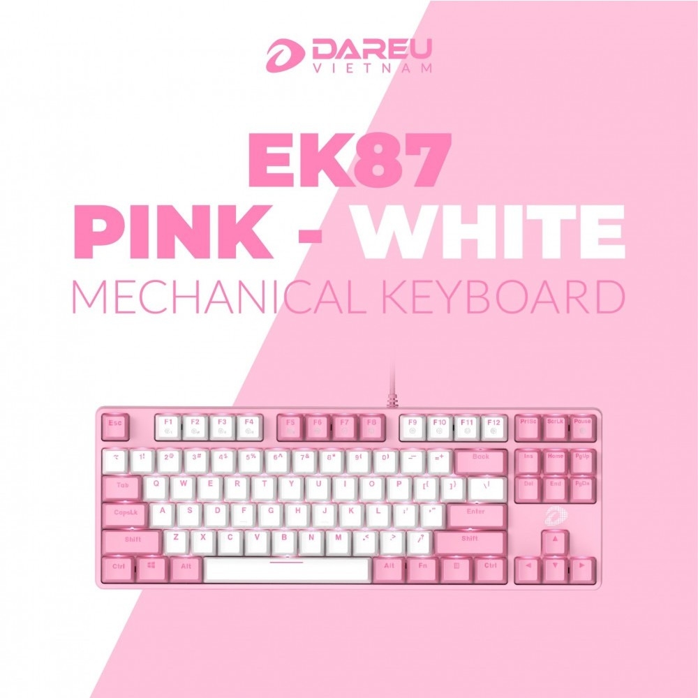 Bàn Phím Cơ Dare-U EK87 White Pink Led Gaming Red Switch (Hồng Trắng)