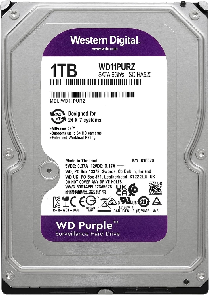 Ổ cứng gắn trong Western Digital 1TB WD Purple - SATA 6 Gb/s, 64 MB Cache, 3,5