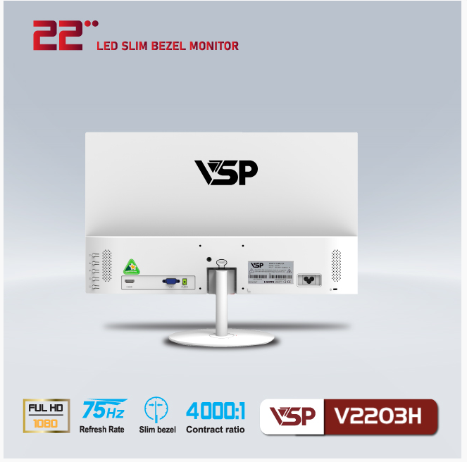 Màn Hình VSP V2203H LED Full Viền 75Hz White