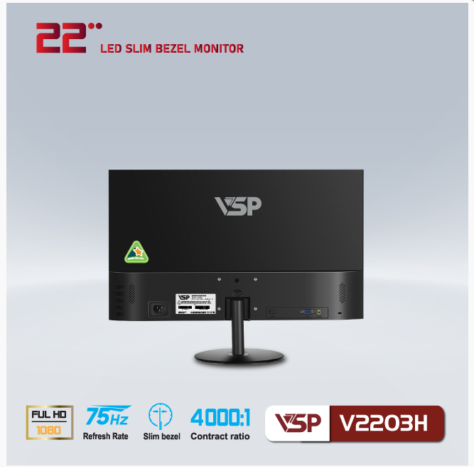 Màn Hình VSP V2203H LED Full Viền 75Hz Đen