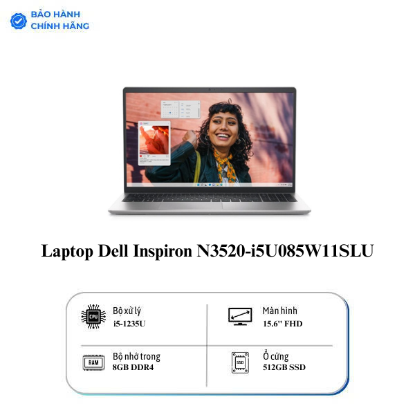 Laptop Dell Inspiron N3520-i5U085W11SLU (Intel Core i5-1235U | 8GB | 512GB | 15.6 inch FHD | Win 11 | Office | Bạc)
