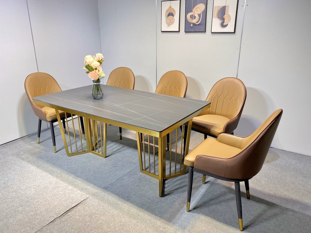 BÀN ĂN CHÂN 3 CẠNH VIỀN BO MẶT ĐÁ  - Tạo không gian phòng ăn sang trọng