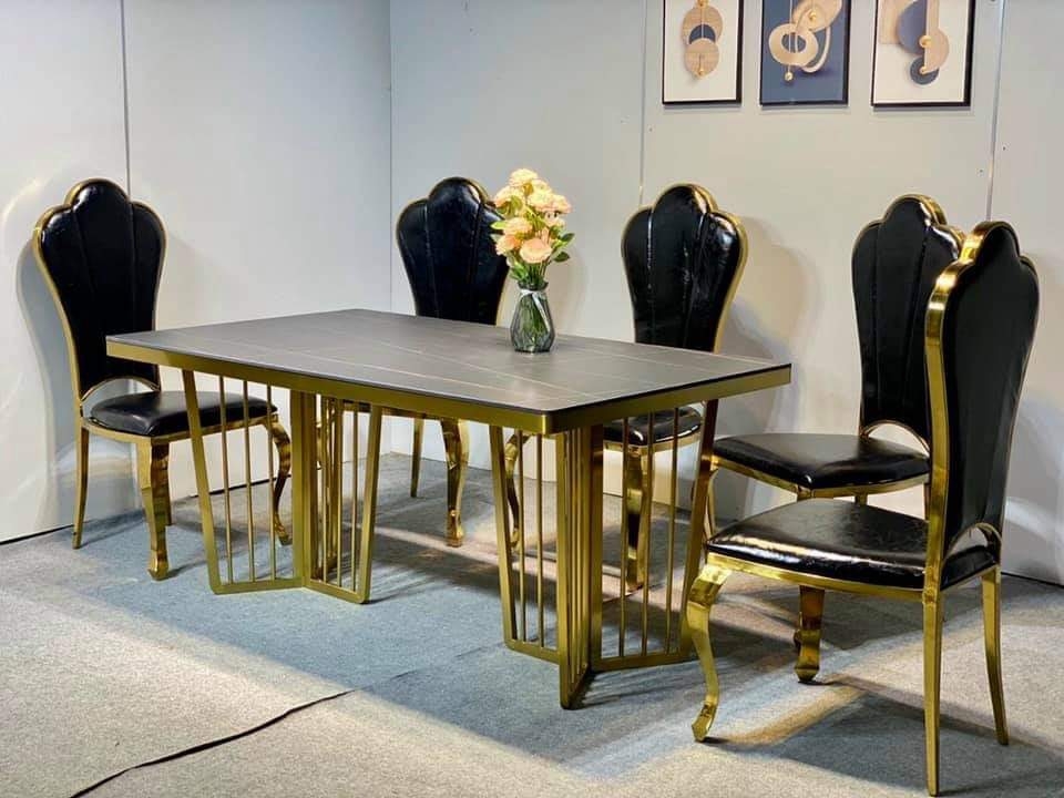 BÀN ĂN CHÂN 3 CẠNH VIỀN BO MẶT ĐÁ   - Phong cách tân cổ điển sang trọng