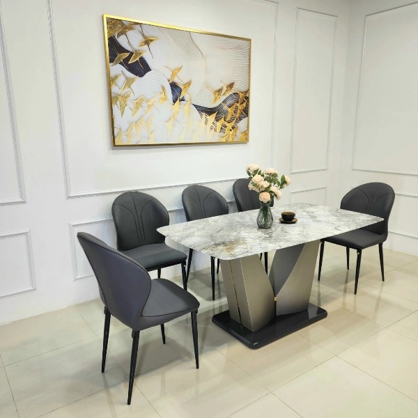 Bàn ăn chữ V chân thép