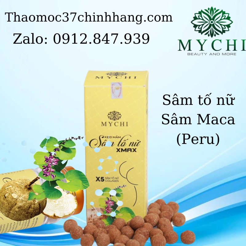 COMBO 5 KẸO SÂM TỐ NỮ XMAX MYCHI TẶNG 1 KEM MASSAGE TĂNG VÒNG 1 MYCHI