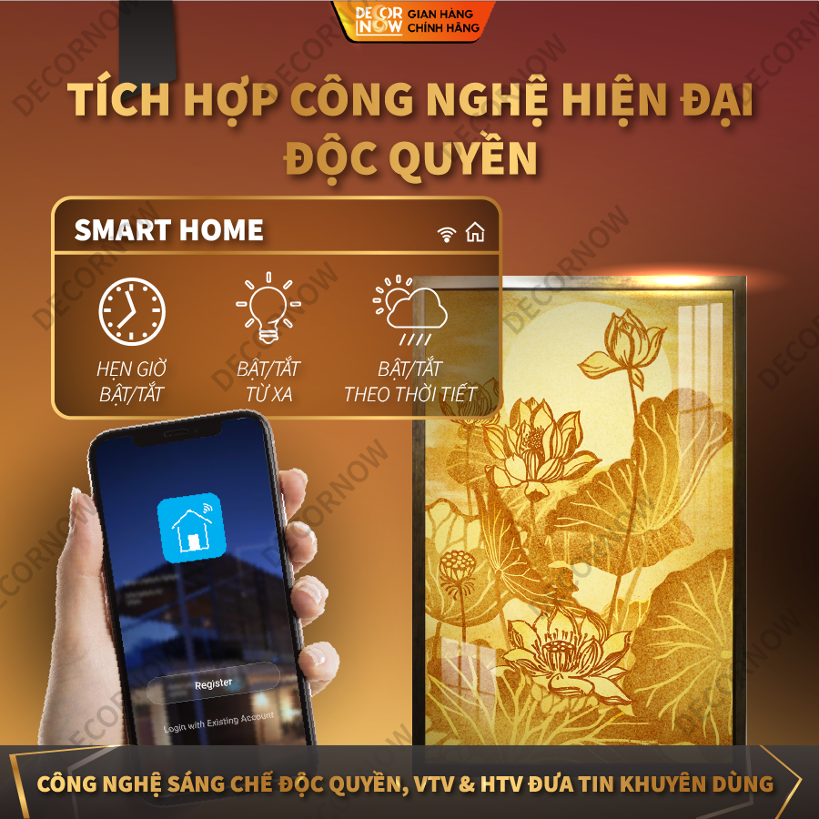 Tranh Trúc Chỉ Đứng In Hoa Sen DECORNOW DCN-TC75