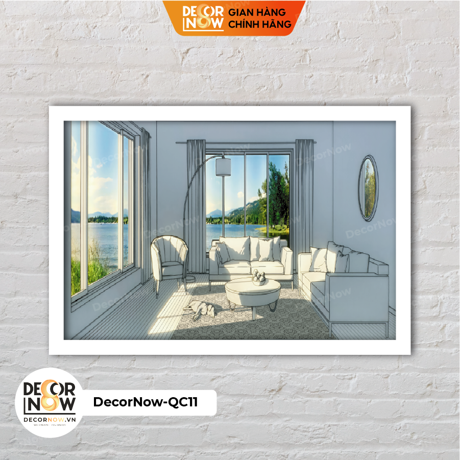 Tranh Bật Đèn, Tranh Quang Chiếu Cún Nhỏ Nằm Trong Phòng Khách DECORNOW DCN-QC11