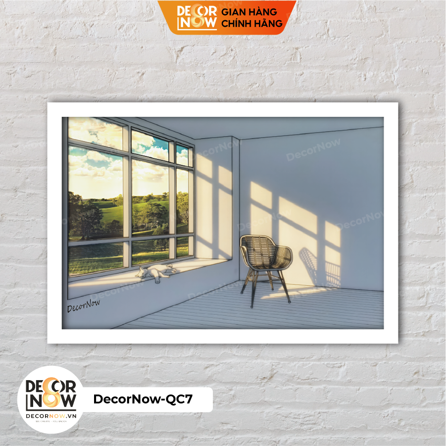 Tranh Bật Đèn, Tranh Quang Chiếu Mèo Trắng Nằm Chill Bên Cửa Sổ DECORNOW DCN-QC7