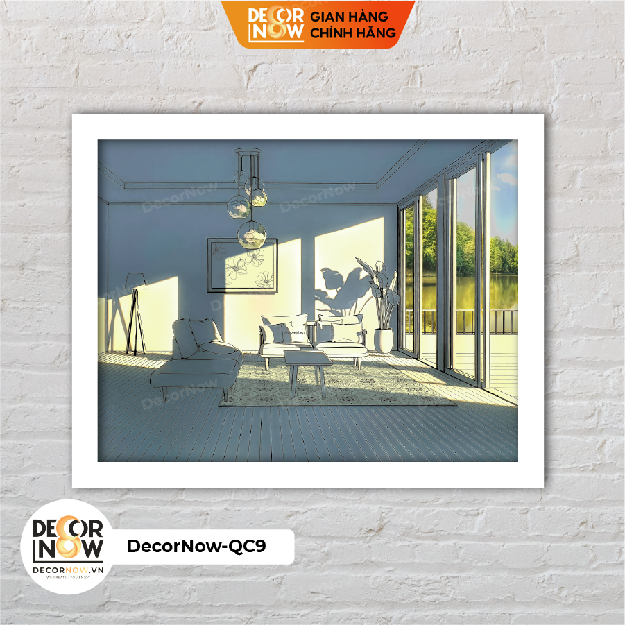 Tranh Bật Đèn, Tranh Quang Chiếu Buổi Sáng Phòng Khách Bên Hồ DECORNOW DCN-QC9