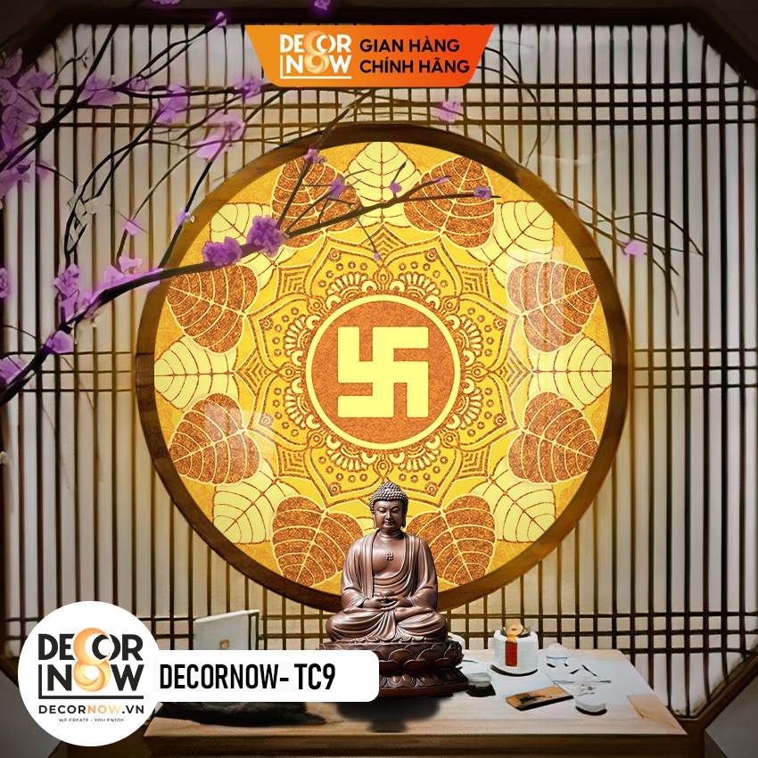 Tranh Trúc Chỉ In, Đèn Hào Quang Chữ Vạn DECORNOW DCN-TC9