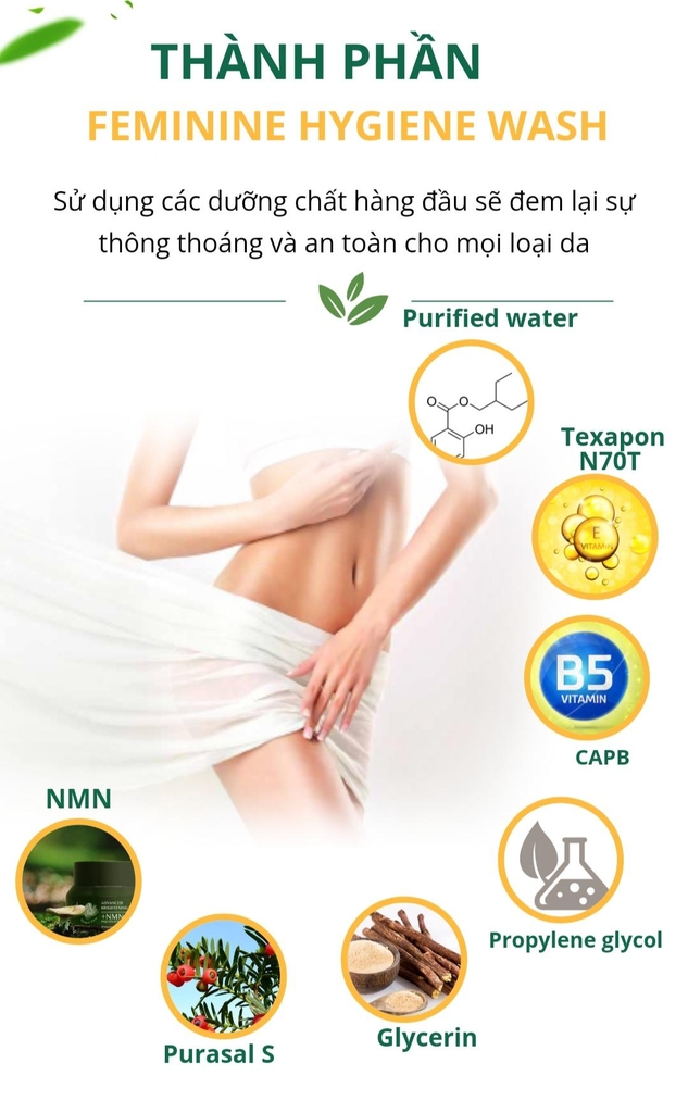 Dung dịch vệ sinh phụ nữ và nam giới Feminine Hyginene Wash tinh chất +NMN Phan An Garden Vũ Trụ Khỏe Đẹp