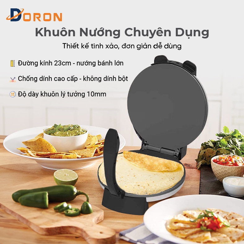 Máy làm bánh kếp mặt trơn DORON_165,  1500W nướng bánh pancake, crepe