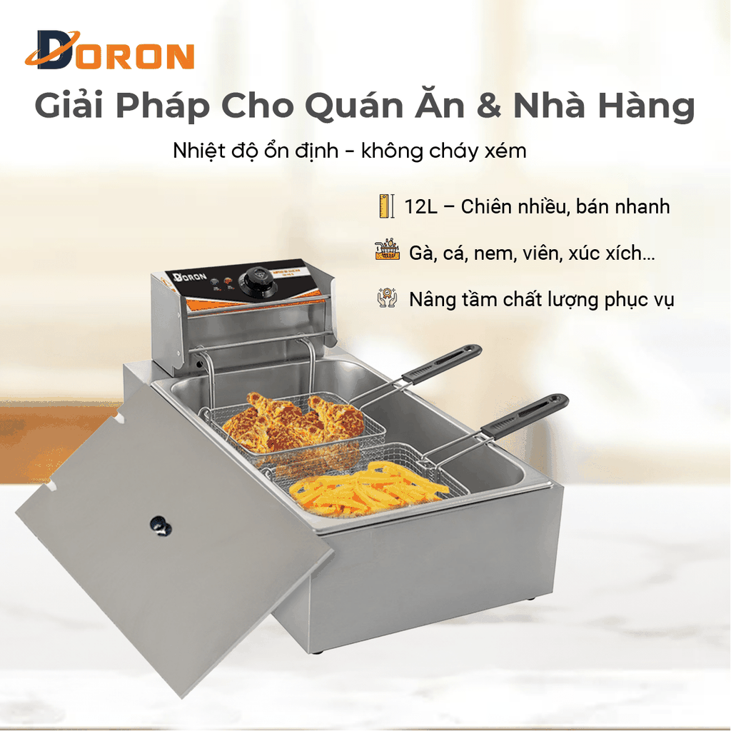 Bếp chiên nhúng điện 12L đơn DORON 3000W nhiệt độ cao, sôi cực nhanh