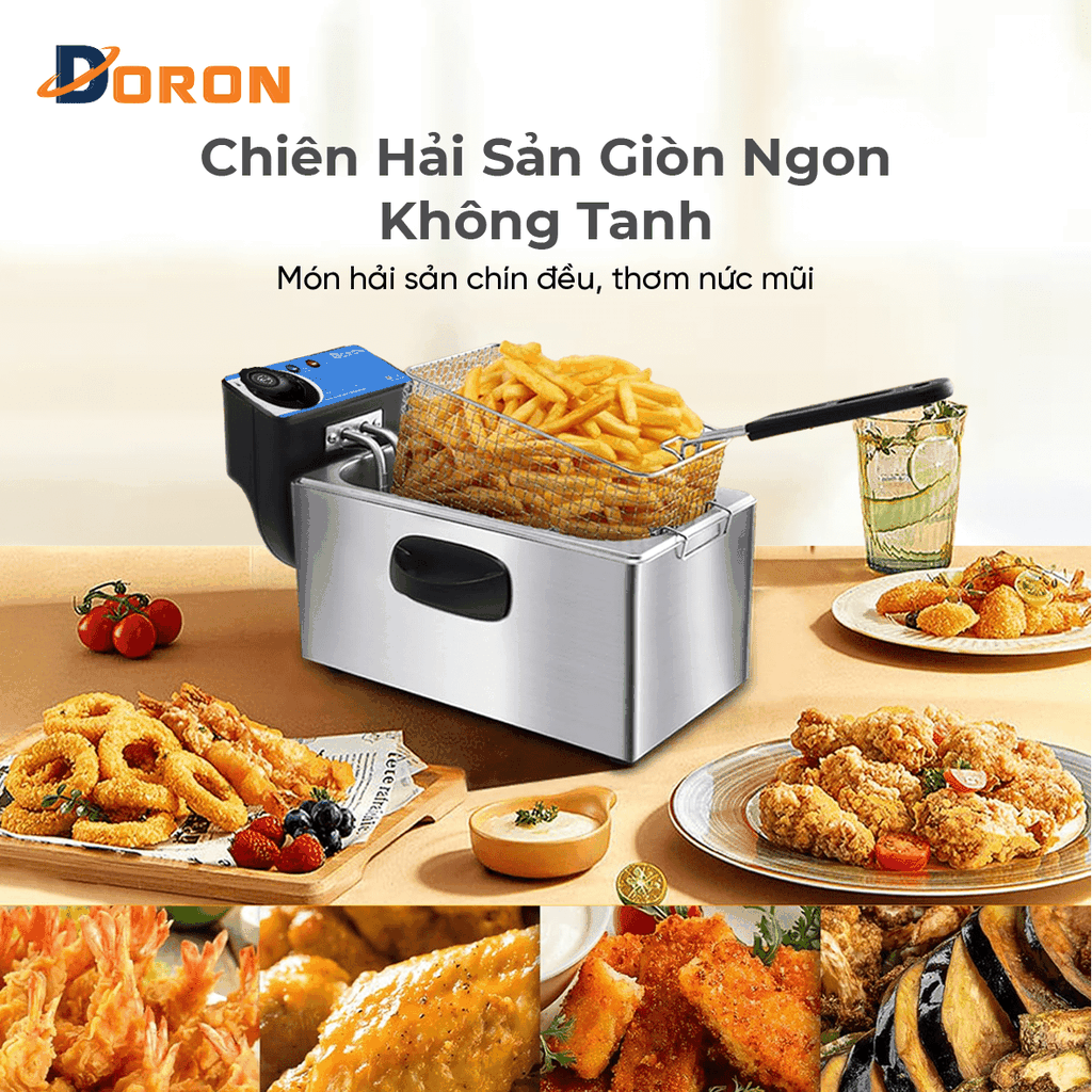 Bếp chiên nhúng điện 4L đơn DORON 2000W nhiệt độ cao, sôi cực nhanh