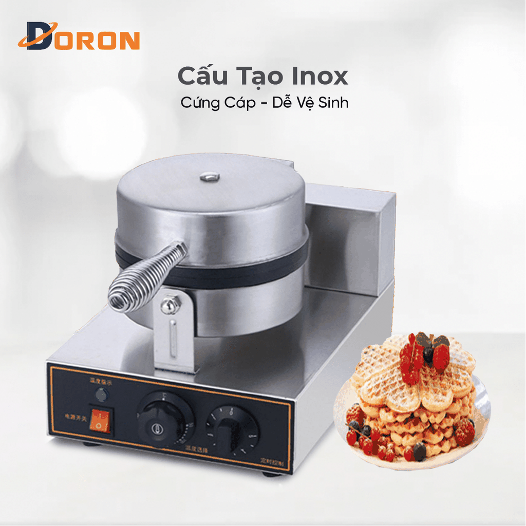 Máy làm bánh waffle công nghiệp đơn DORON_135, nướng bánh kẹp tàn ong khuôn trái tim