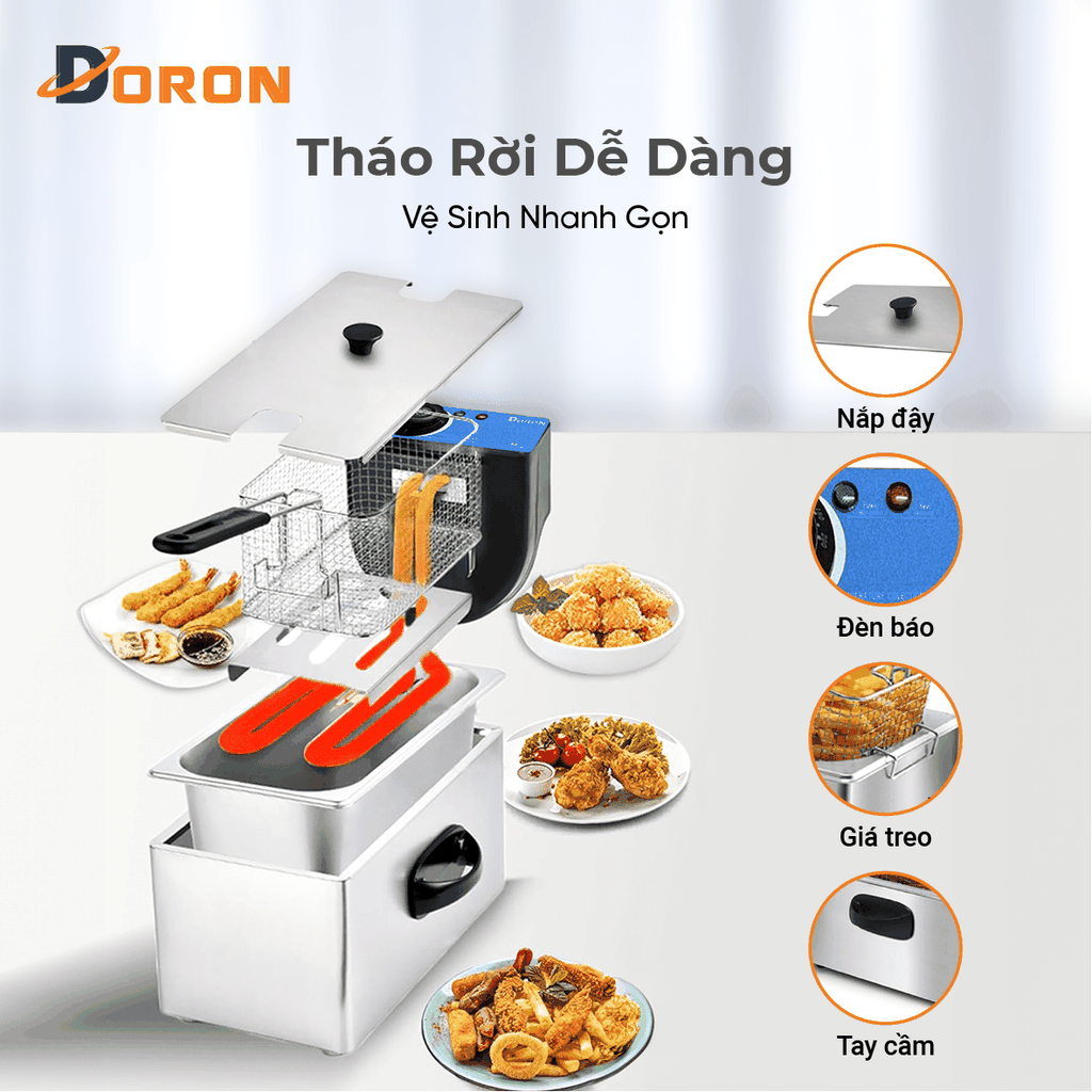 Bếp chiên nhúng điện 4L đơn DORON 2000W nhiệt độ cao, sôi cực nhanh