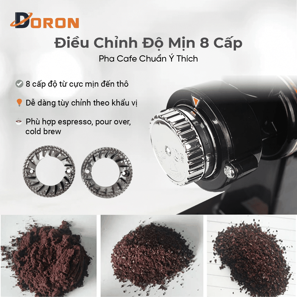 Máy xay cà phê hạt DORON_173,  nghiền cafe 8 cấp độ siêu mịn