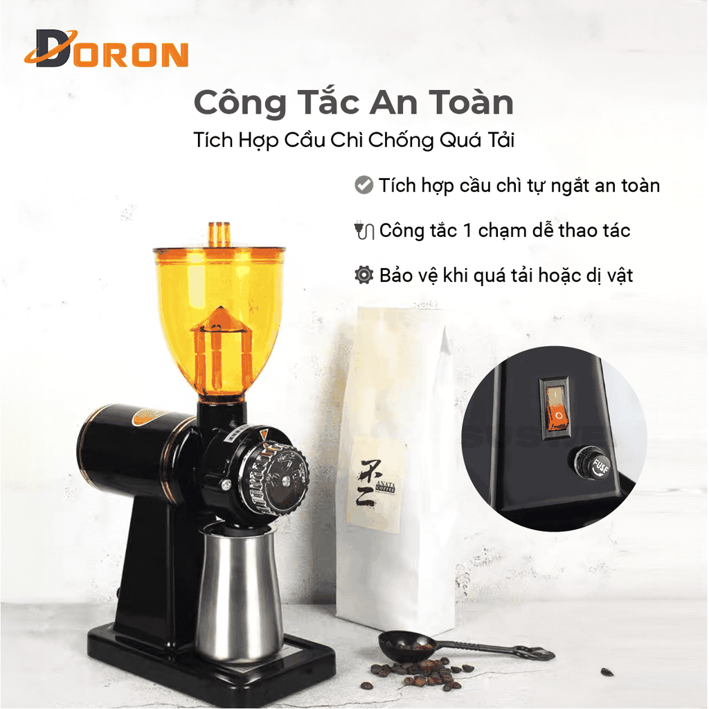 Máy xay cà phê hạt DORON_173,  nghiền cafe 8 cấp độ siêu mịn