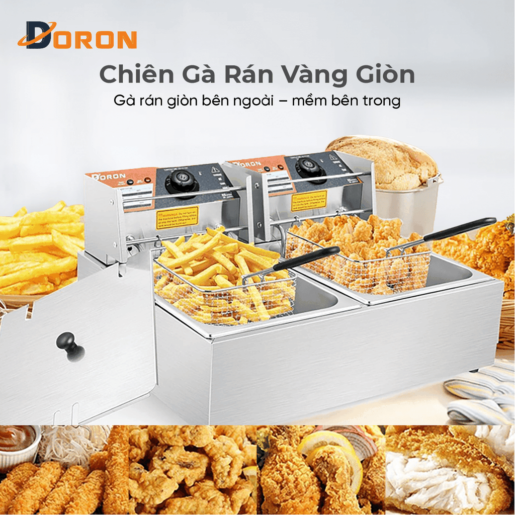 Bếp chiên nhúng điện 12L đôi DORON 5000W nhiệt độ cao, sôi cực nhanh