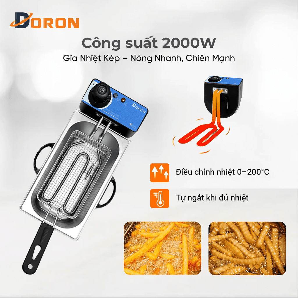 Bếp chiên nhúng điện 4L đơn DORON 2000W nhiệt độ cao, sôi cực nhanh