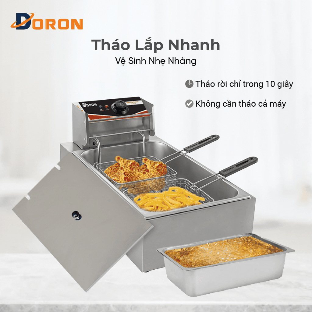 Bếp chiên nhúng điện 12L đơn DORON 3000W nhiệt độ cao, sôi cực nhanh