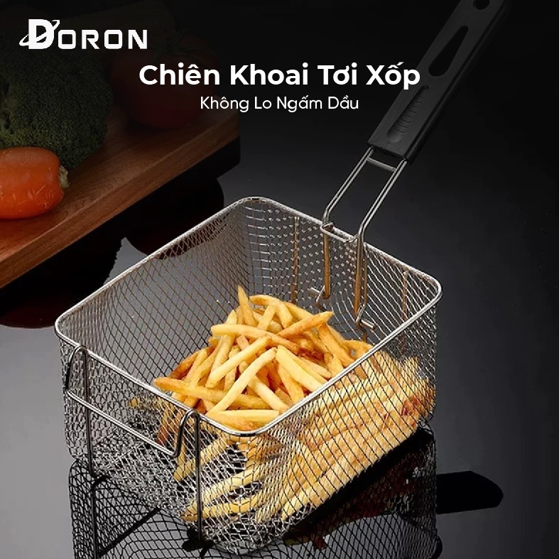 Rổ chiên nhúng điện, vợt chiên DORON chất liệu inox dày dặn chắc chắn