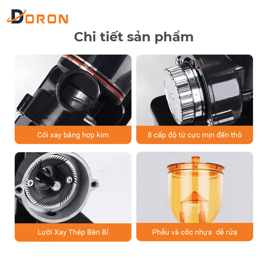 Máy xay cà phê hạt DORON_173,  nghiền cafe 8 cấp độ siêu mịn