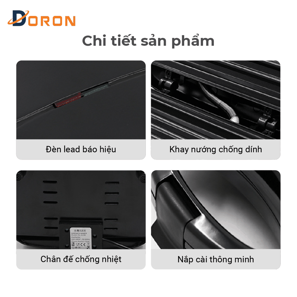 Máy kẹp nướng bánh mì hotdog đơn DORON_ 168, 750W nướng thịt, chiên trứng
