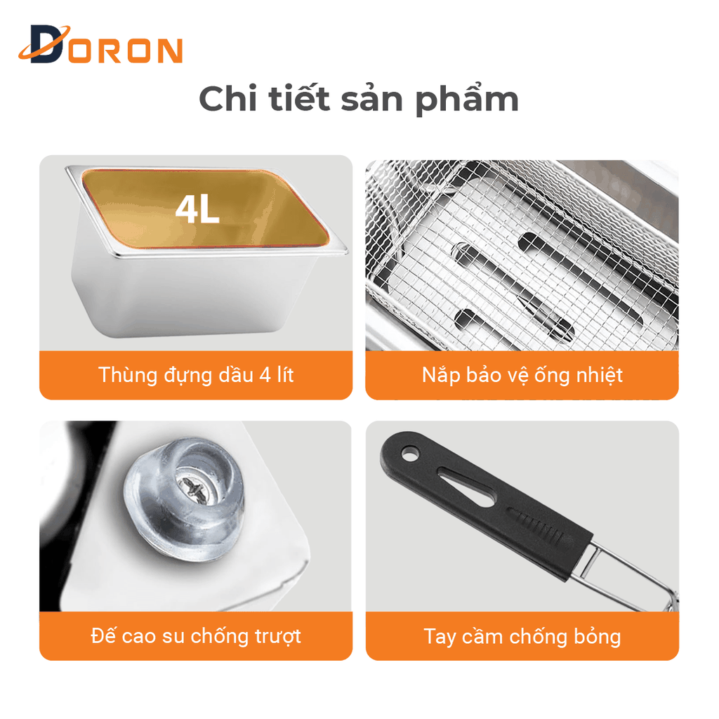 Bếp chiên nhúng điện 4L đơn DORON 2000W nhiệt độ cao, sôi cực nhanh