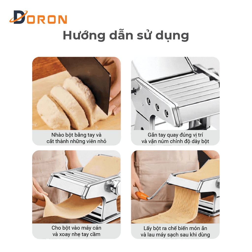 Máy làm mỳ sợi DORON, máy cán bột 3 lưỡi dao làm mì tươi, vỏ bánh đa năng