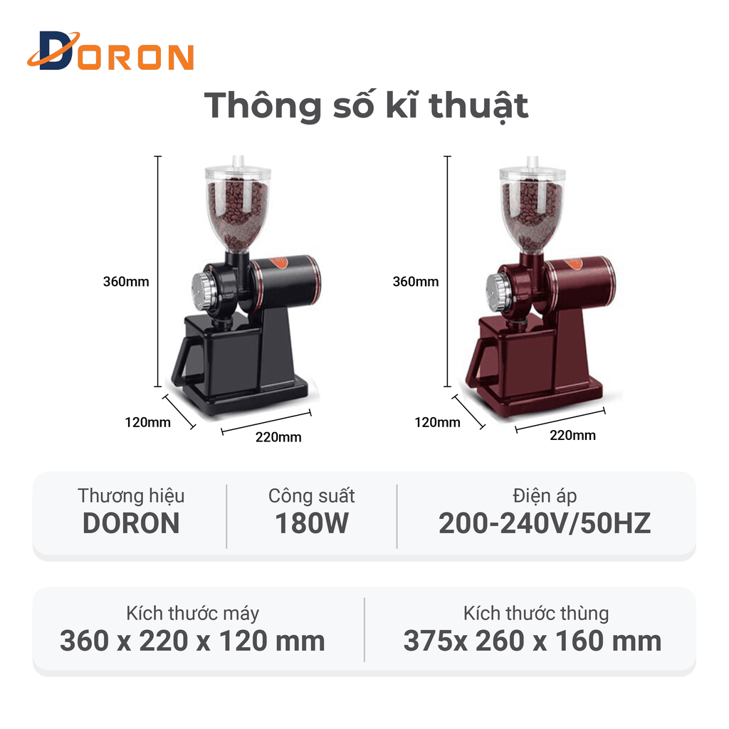 Máy xay cà phê hạt DORON_173,  nghiền cafe 8 cấp độ siêu mịn