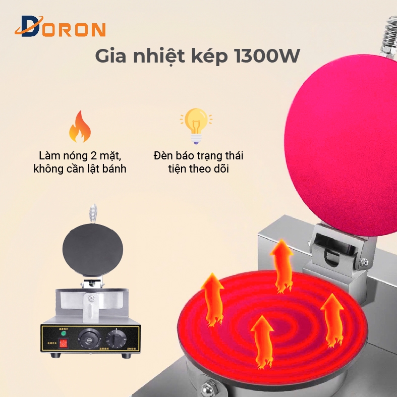 Máy làm bánh tráng công nghiệp DORON 2 mặt trơn, làm bánh quế cuộn công nghiệp
