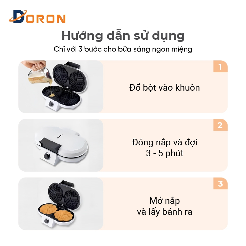 Máy làm bánh waffle đôi DORON 147 1200W điều chỉnh 50 - 250 độ, làm nóng nhanh