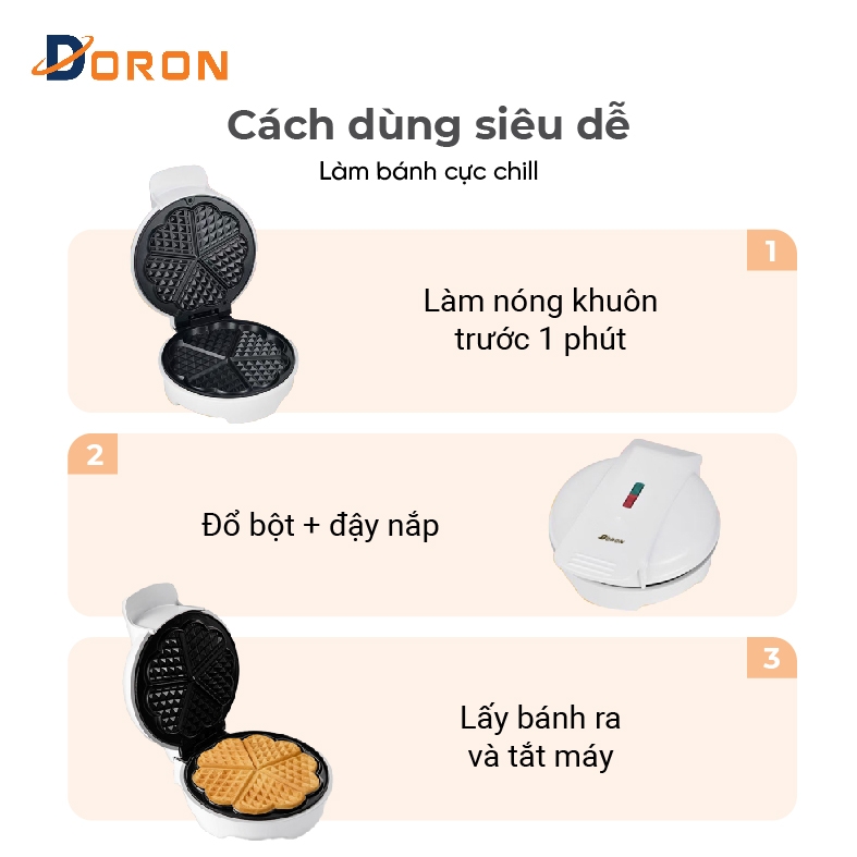 Máy làm bánh waffle đơn DORON_146 1200W nướng bánh waffle gia đình, làm nóng nhanh