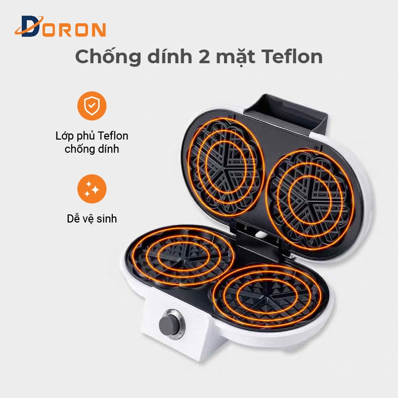 Máy làm bánh waffle đôi DORON 147 1200W điều chỉnh 50 - 250 độ, làm nóng nhanh