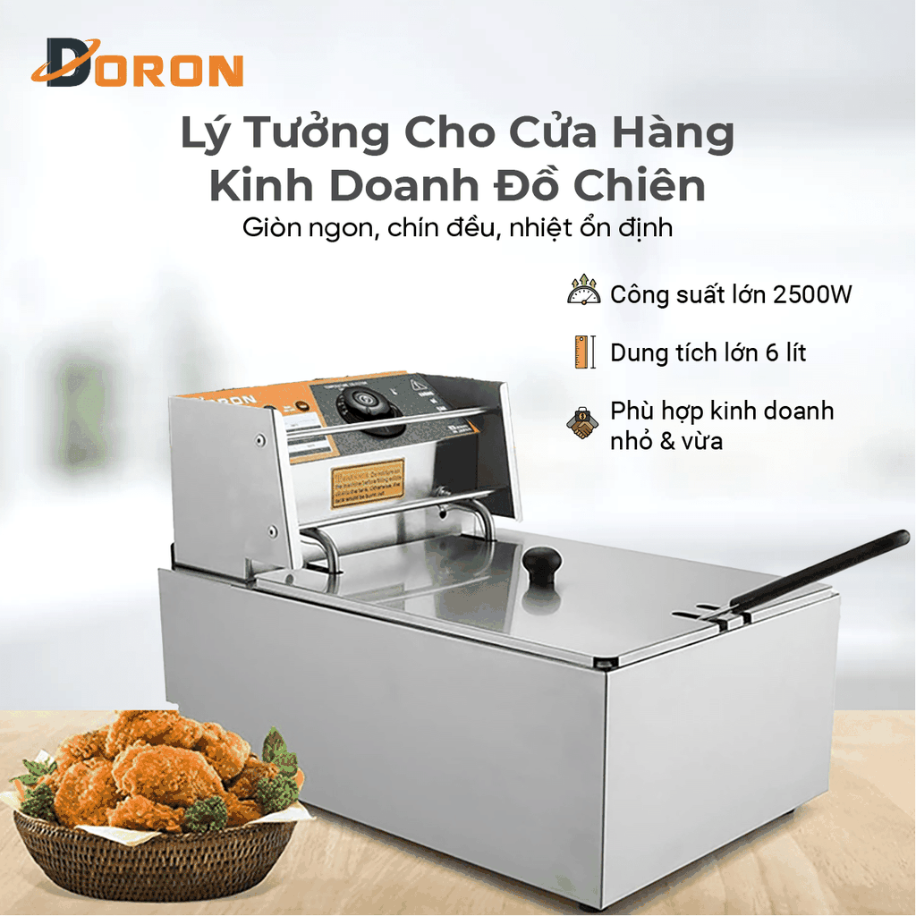 Bếp chiên nhúng điện 6L đơn DORON 2500W nhiệt độ cao, sôi cực nhanh