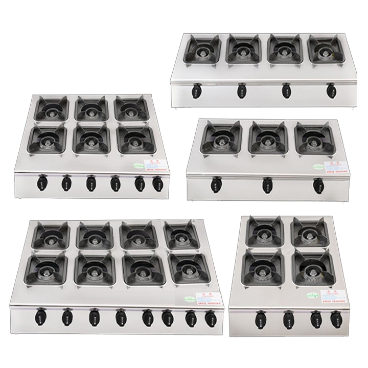 Bếp gas nấu cơm niêu, bếp gas mỳ cay 8 đầu đốt chất liệu inox, vệ sinh dễ dàng