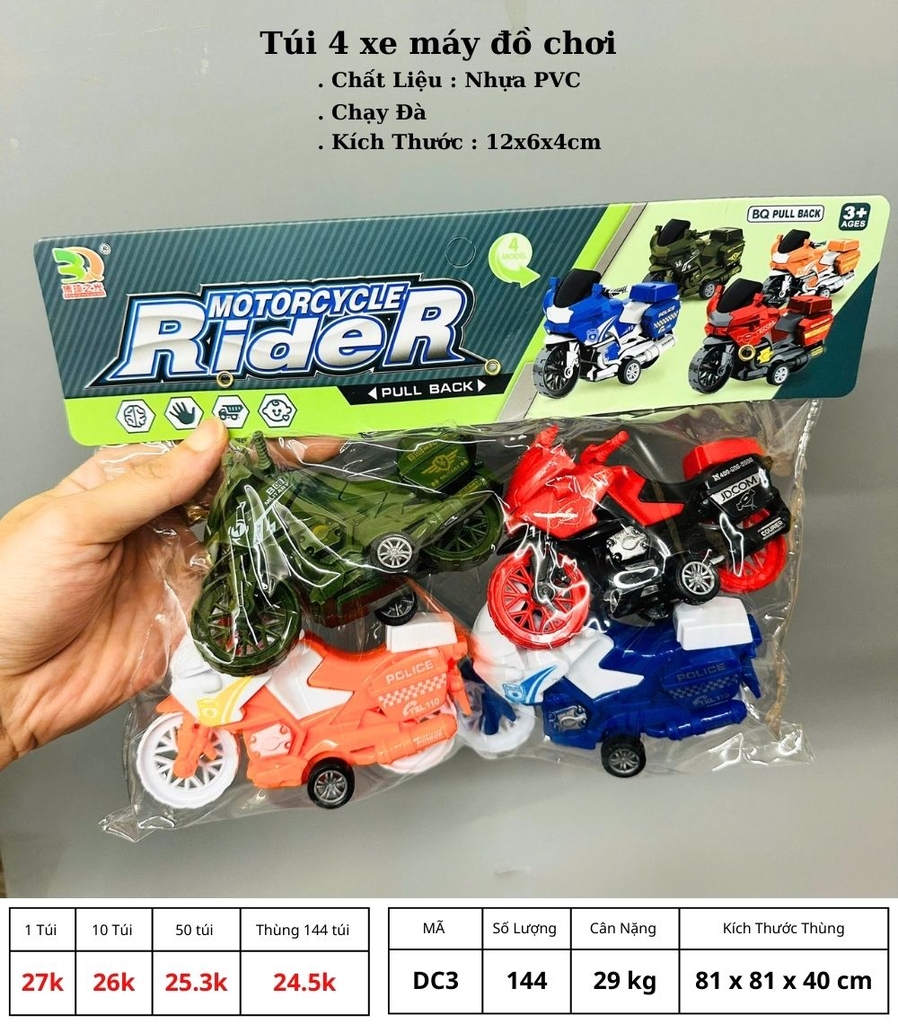 Đồ Chơi Trẻ Em bộ 4 xe máy - Dài 12cm - 1 Túi Có 4 Xe 4 màu - nặng 180gram - Bọc Túi - SKU : DC3 ( D - 6 )