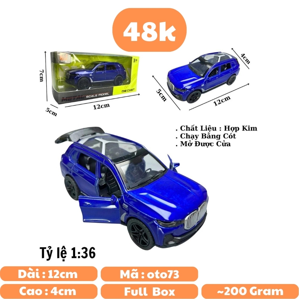Mô Hình xe BMW X7 màu xanh trời - tỉ lệ 1:36 Hợp kim có thể mở cửa - bánh sau chạy cót - Dài 12cm - rộng 5cm - cao 4cm - nặng : 200gram - FULL BOX : box màu - OTO73 - K65-T1-S1
