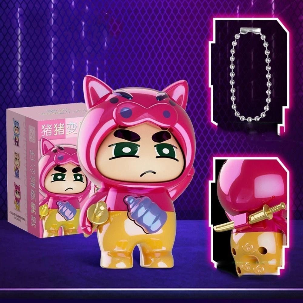 Móc Khoá mô hình shin đầu lợn màu hồng bóng - cao : 9cm - figure shin - Hộp Màu - K78-T4-S11