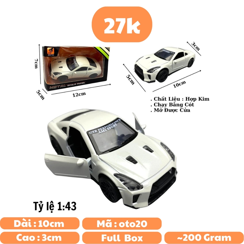 Mô Hình xe NISSAN GTR tỉ lệ 1:43 Hợp kim có thể mở cửa - bánh sau chạy cót - Dài 10cm - cao 3cm - nặng 200gram - Figure Oto - FULL BOX : box màu - SKU : oto20 - K69-T3-S12