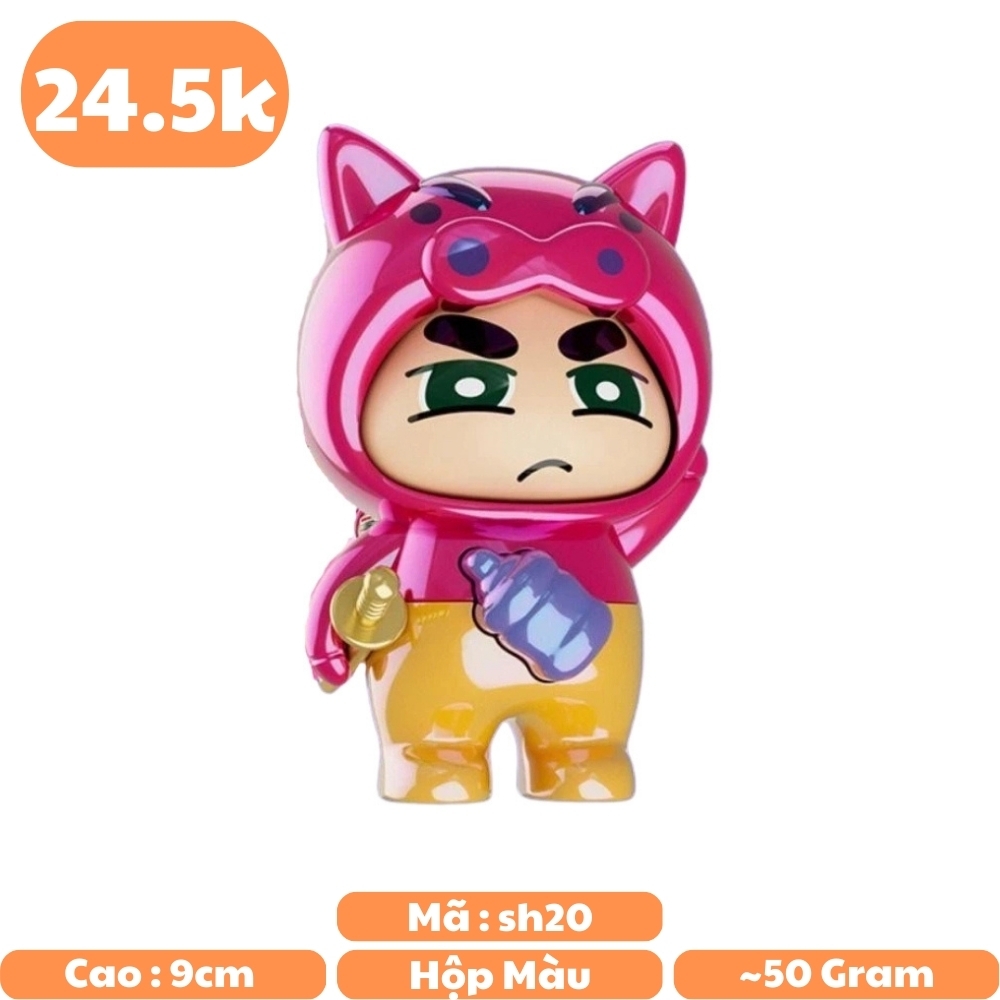 Móc Khoá mô hình shin đầu lợn màu hồng bóng - cao : 9cm - figure shin - Hộp Màu - K78-T4-S11