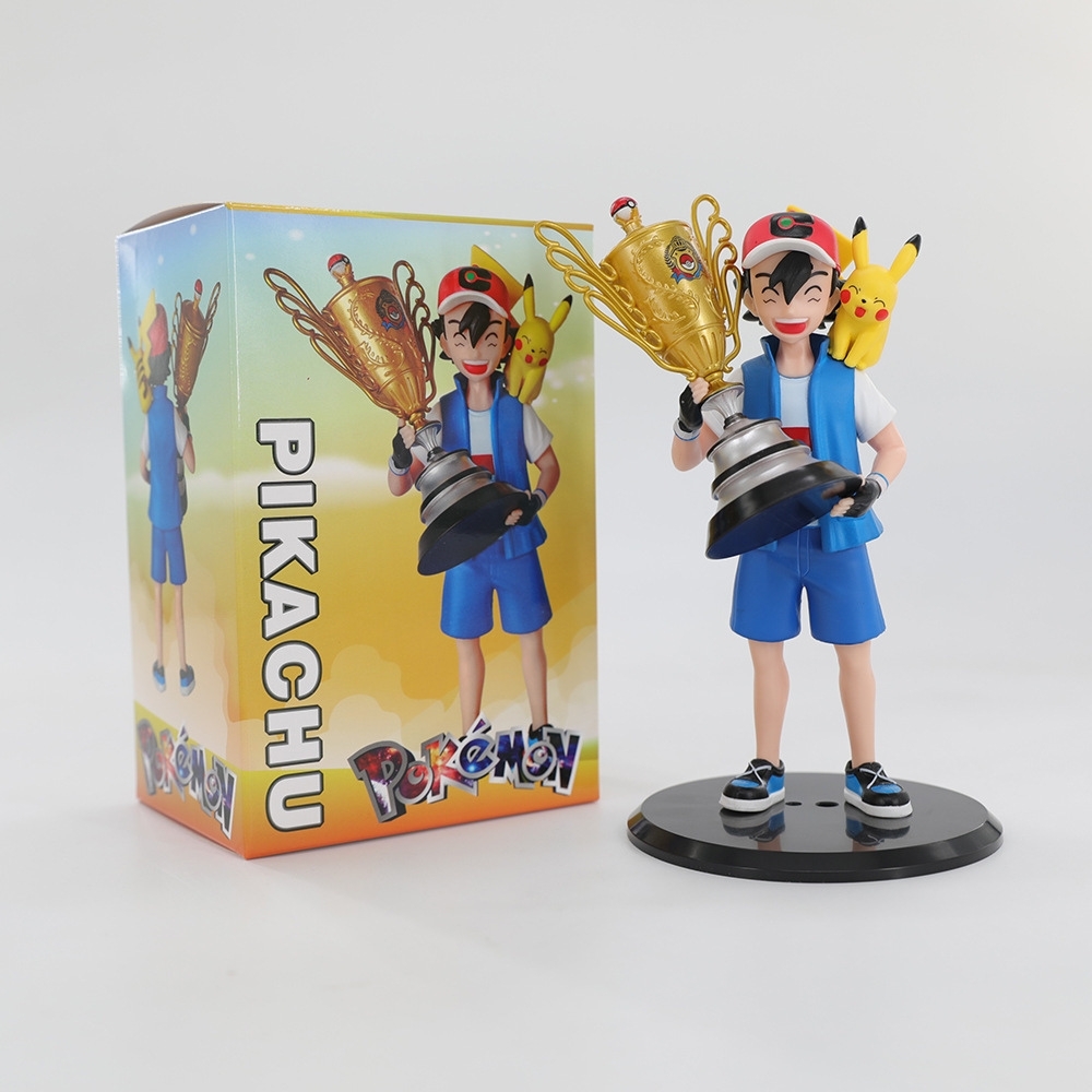 Mô Hình Pokemon Satoshi cầm cúp bản nhỏ - Cao : 19cm - Nặng : 200gram - Figure pokemon - Bọc Túi - Hộp Màu - K9-T2-S3
