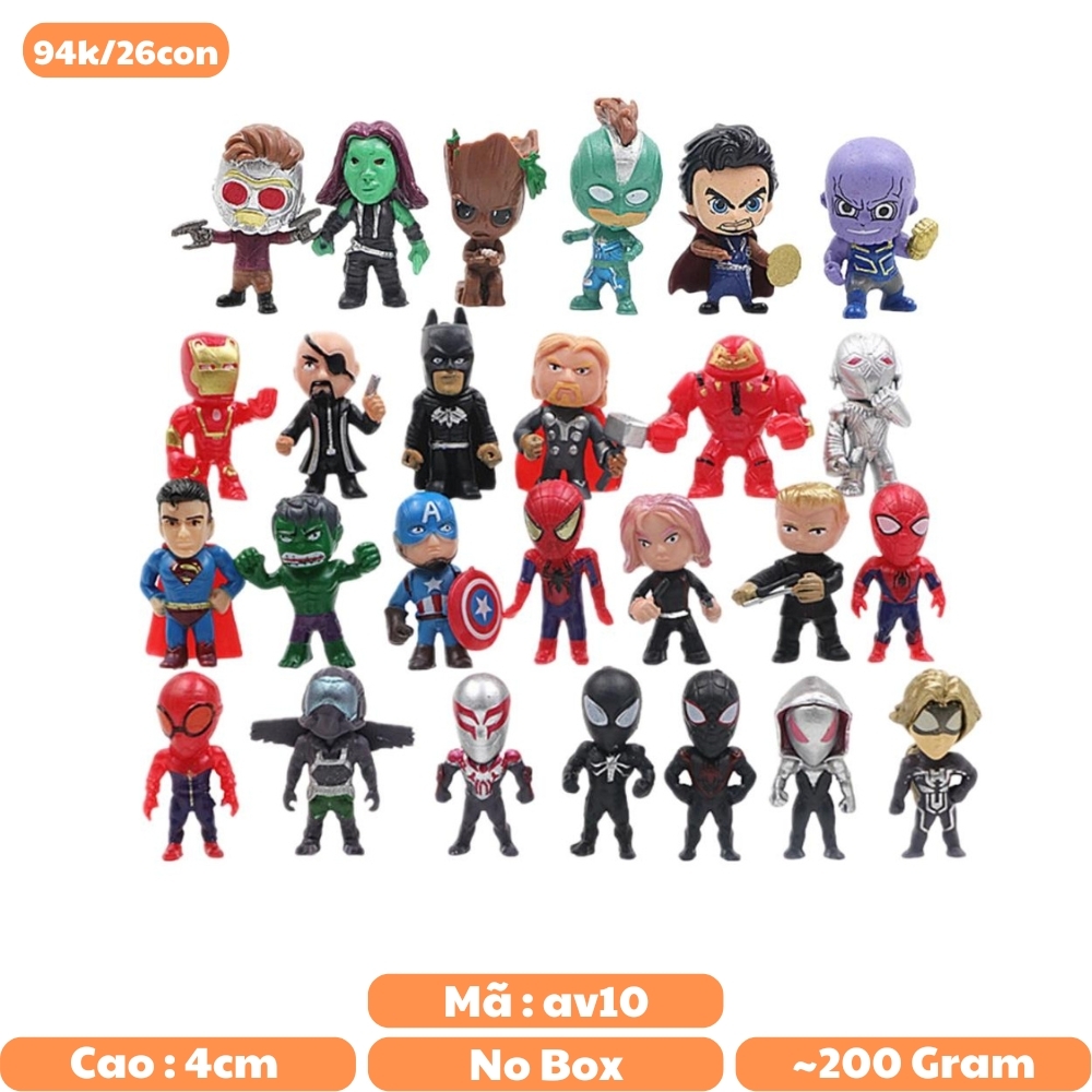 Mô Hình avenger bộ 26 siêu anh hùng - Cao 4cm - Nặng 200gram - No Box - Bọc Túi Opp - K11-T2-S1