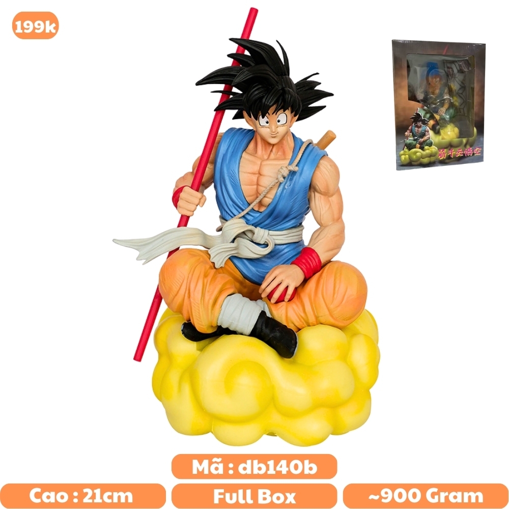 Mô hình DragonBall Goku áo xanh quần vàng cưỡi mây cầm gậy - Cao 21cm - rộng 14cm - nặng 900gram -Phụ kiện : gậy cầm tay - Dragon Ball - Có Hộp màu N1-ST13